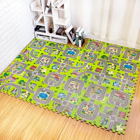 9 PCS Set Newborn Babies-Preschooler Soft Multicolor Road Game Splice Sound-Moisture Proof EVA Foam Anti-Slip Interlock Foam Playmats/Ages: Newborn 0-3 Years + Older/Colors-Green/Multicolor/Geometric/Free Splicing Combinations
