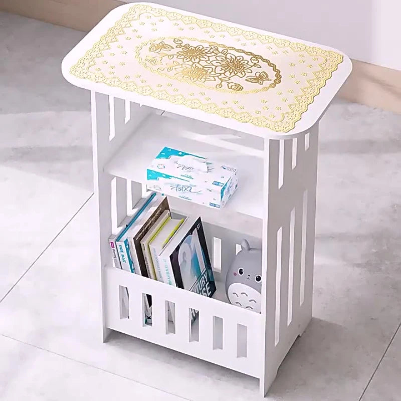 No-EN-Name-Null Modern Nordic White Wood Rectangle Top Two Shelves Accent End Tables