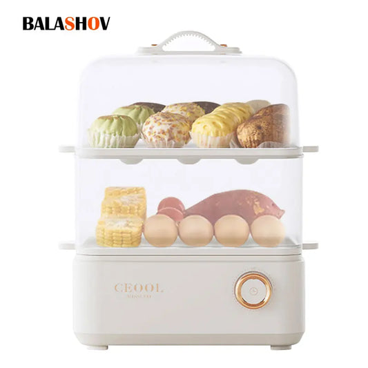 White Plastic Automatic-Power Off Double Layers Electric Egg Steamers