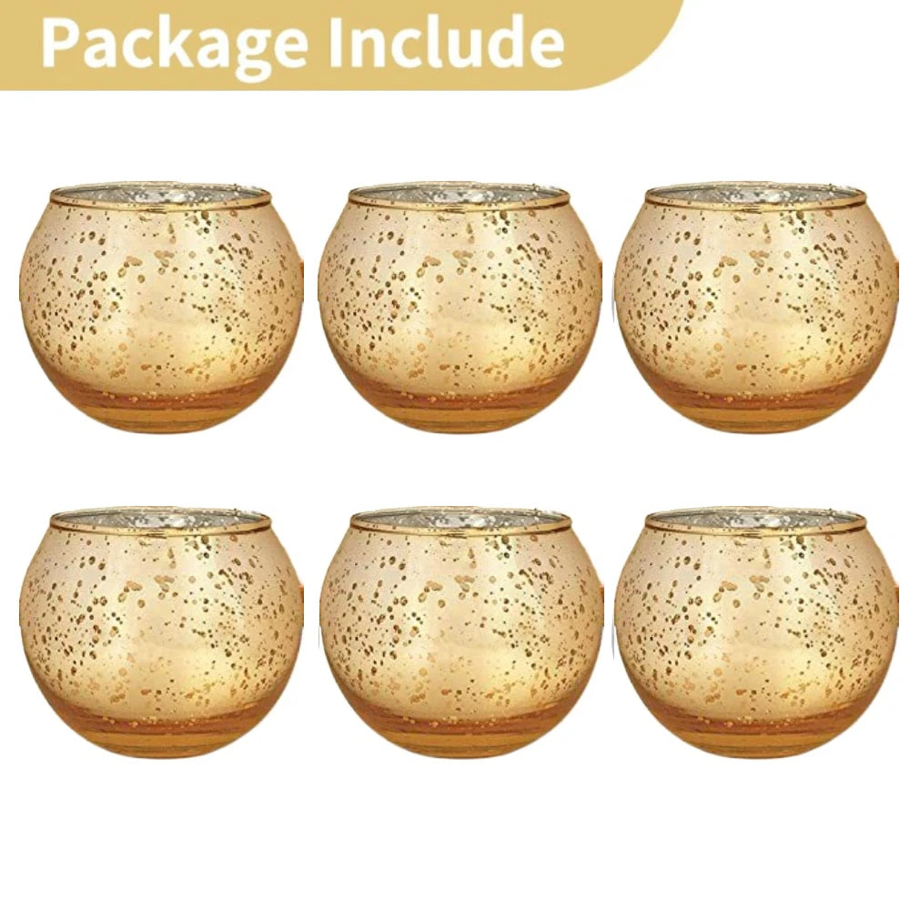 No-EN-Name-Null 6-12 PCS Silver Metallic Finish Speckled Gold Mercury Glass Assorted Votive Small Round Ball Tealight Candle Holders/Colors-Silver/Green/Gold/Blue/Clear/Purple