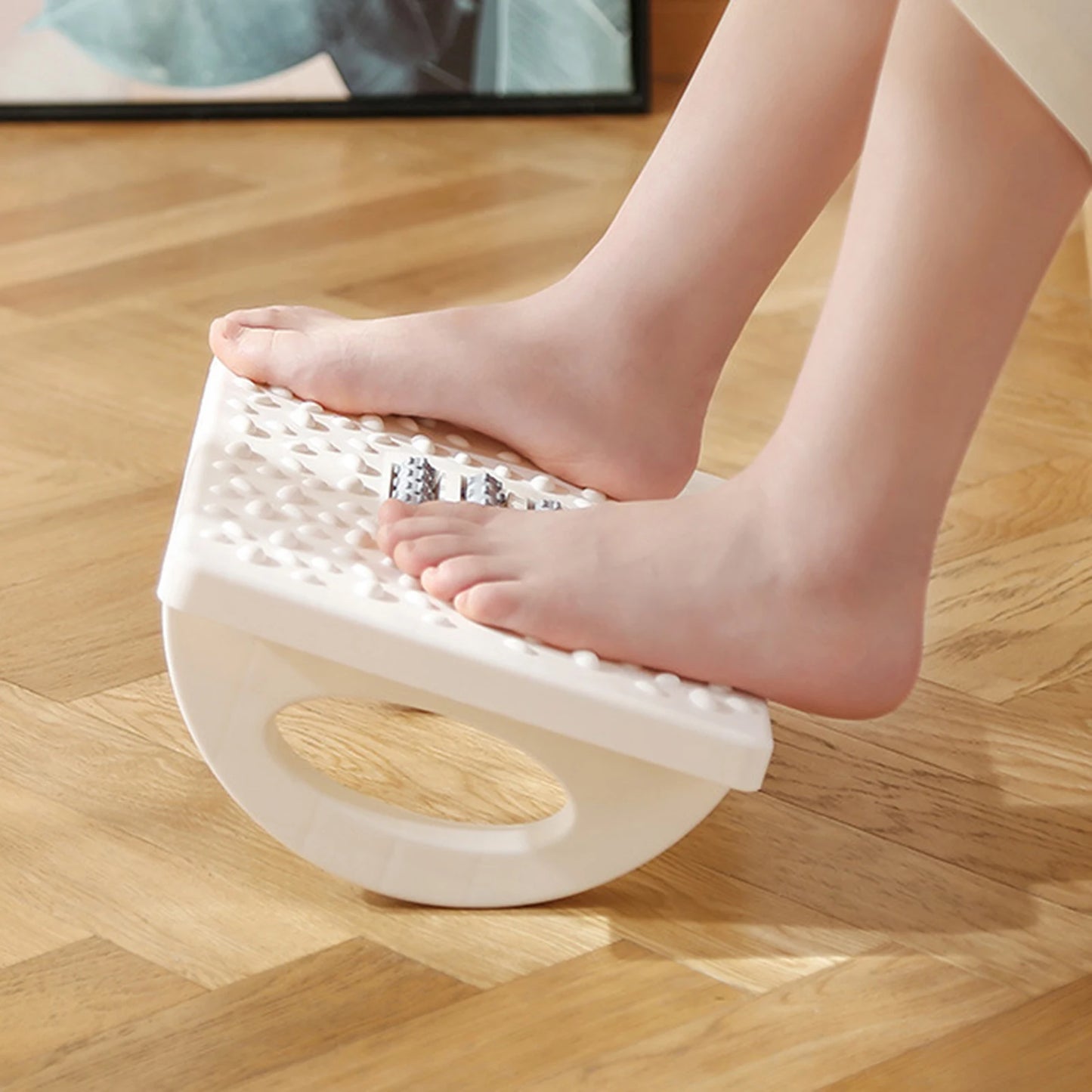 SERENABLE Ergonomic Under Computer Desk White Hard Flat Footrest Non-Skid Textured Surface Rollers Massagers /Colors-Black/White/Gray/Assembly Required