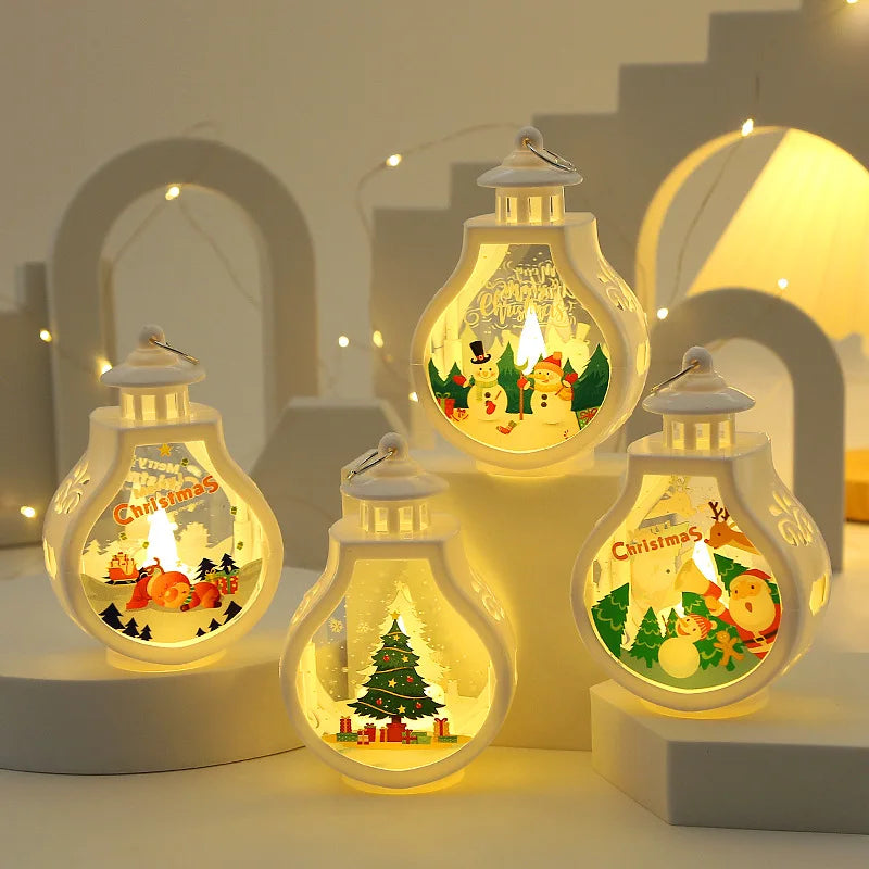 No-EN-Name-Null Festive Holiday Portable Warm White LED Electronic Components White Cap-Bottle Shaped Design Cute Cartoon Christmas Scenes-Santa Claus-Snowman-Reindeer Theme Hanging-Tabletop Wind-Proof Night Lights/ 3 AG10 Button Batteries