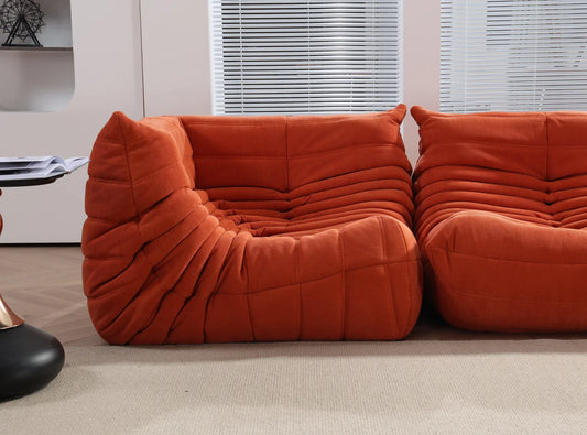 No-EN-Name-Null Modern Armless Soft Plush Orange Upholstered Padded Faux Synthetic Leather Fabric Cushions Caterpillar Bean Bag Chairs/Colors-Orange/White/Black/Blue/Pink/Gray