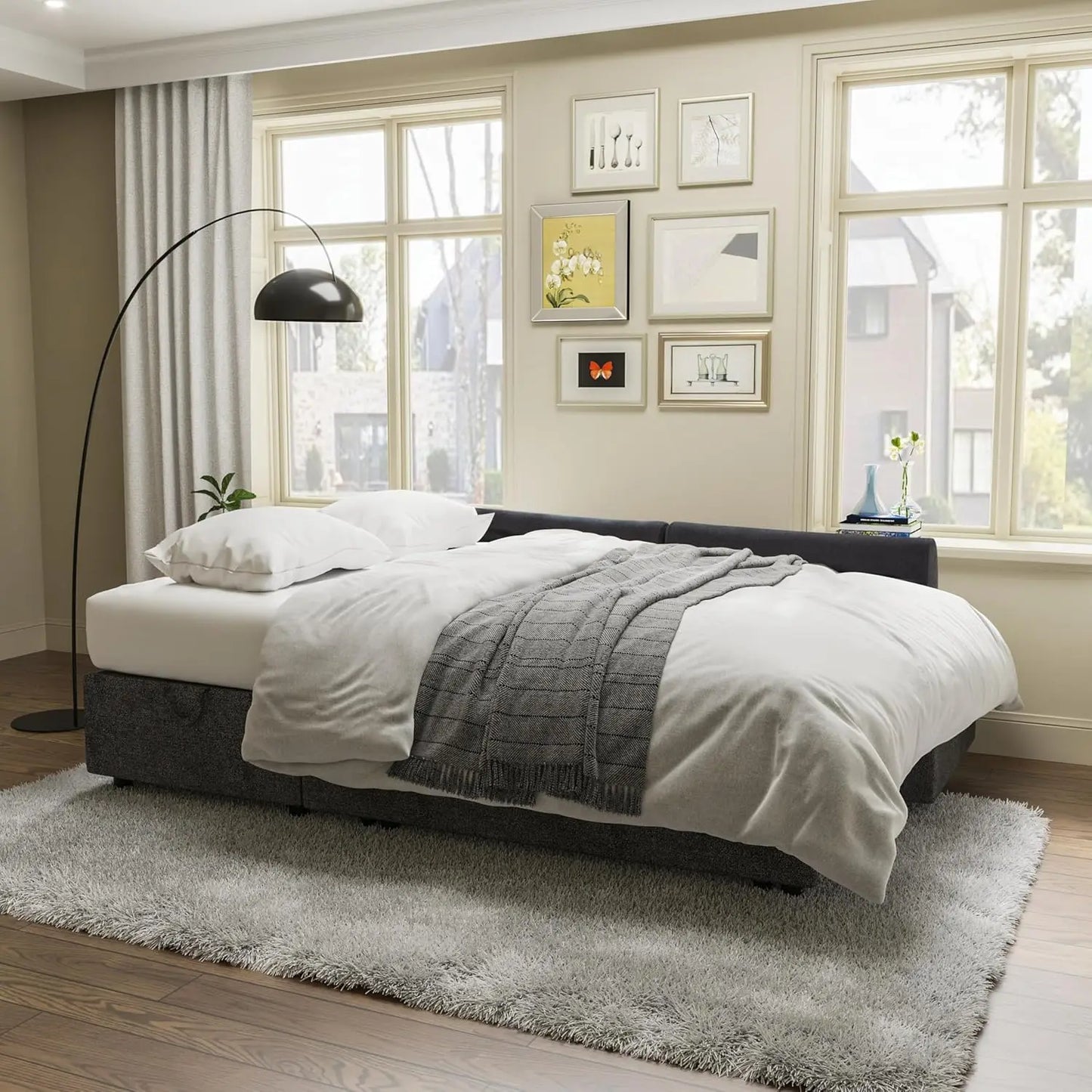 No-EN-Name-Null Grey Linen Hidden Chaise Storage-Pull Out Sleeper Bed-Medium Soft Sofas/Side Pocket