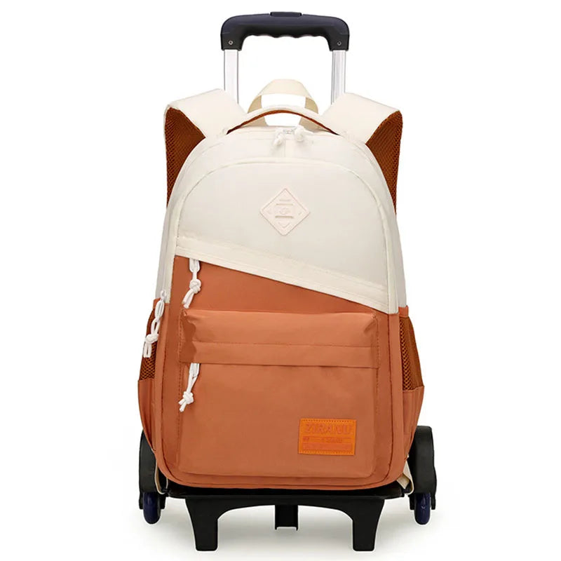 NULL No-EN-Name-Null Preppy Pullable Trolley Multicolor Nylon Fabric Flap Pocket Polyester Lining Metal Zippers Free-Standing Six Wheeled School Backpacks/Shoulder Straps-Handles/External Pockets/Colors-Black/Orange/Gray/Multicolor/Brown