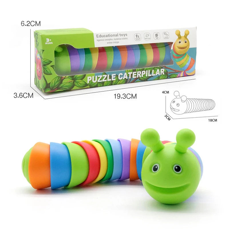 Plastic Funny  Soft Realistic Worm Puzzle Caterpillar Fidget Toys/Ages: 3-18+Years Old/Colors-Green/Blue/Yellow