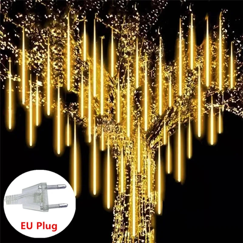 DOMPLA Outdoor Waterproof Multicolor Meteor Shower Effect Long Rain Drop Shaped Warm White LED Garland Light Ropes-Strings/Colors-Multicolor/Blue/White