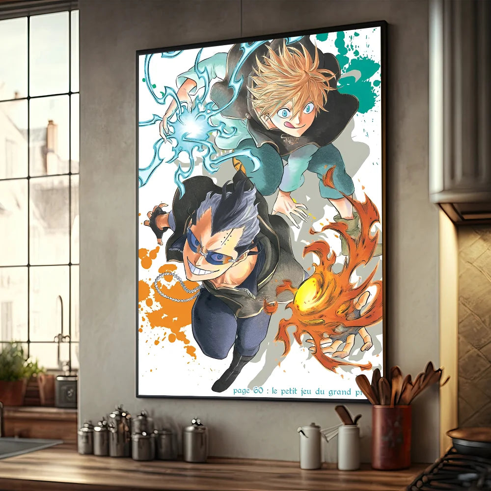 No-EN-Name-Null Modern Retro Rectangle Synthesized Paper Frameless HD Japanese Anime Black Clover Comics Books-Movies Design Self-Adhesive Waterproof Wall Art Posters/Colors-Black/Red/Orange/Multicolor