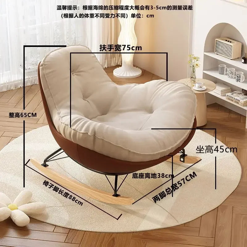 No-EN-Name-Null Indoor Antique Small-Large Lazy Upholstered Bionic Egg Shaped Soft Beige Faux Leather Cushion Orange Plastic Shell Penguin Black Iron Metal Frame Solid Wood Feet Kids Rocking Chairs /Colors-Beige/Orange/Black
