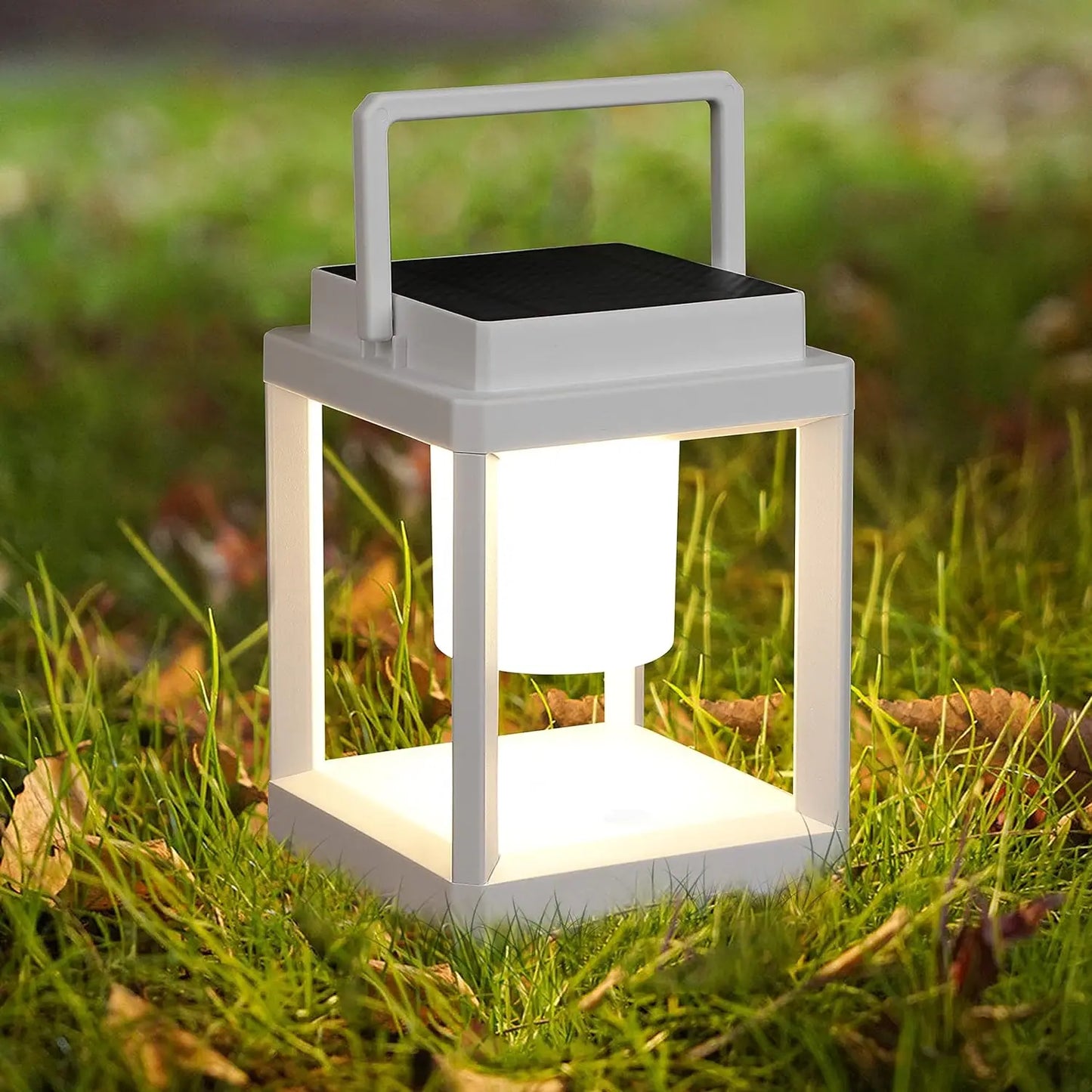 Jeannette Outdoor Solar-Powered Waterproof Black Square Plastic Windows Tabletop Lanterns USB Charging 3-Levels Warm White LED Touch Control Built-In Rechargeable Battery Landscape Pathway Lighting /Colors-Gray/Black/White/LED Bulb Included