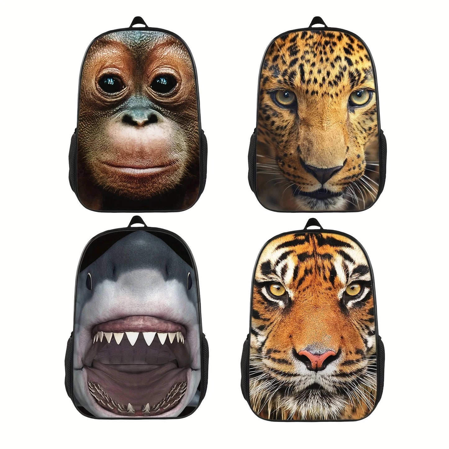 BRENDY Kids 3D Cartoon Printed Wild Animals-Cartilaginous Fish Design Zippers External Pockets Resin Mesh Softback Polyester Fabric Wide Shoulder Straps-Handle Built-In Laptop Compartment School Backpacks