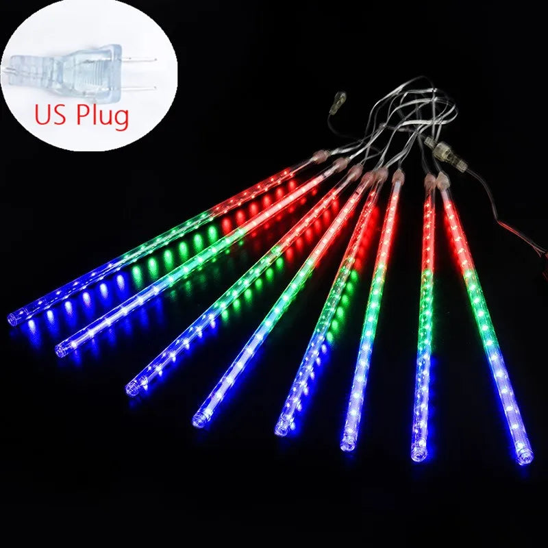 RUSNAK Outdoor-Indoor Waterproof-Dustproof Low Power Corrosion Resistant Warm-Cool White LED Falling White Meteor Shower Effect Design DC-Powered Fairy Shaped Light Ropes-String Lights/ Colors-Red/White/Blue/Multicolor