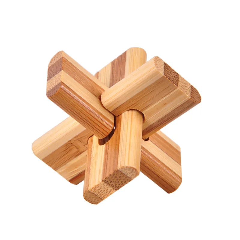 OLOEY Teens-Adults Kong Ming Lock Medium Hard Geometric Shaped 3D Disentanglement Brown-Beige Solid Bamboo Wood Brain Teaser Mechanical Puzzle Toys/Ages: 13-18 Years Old + Older/Colors-Brown/ Beige/Geometric
