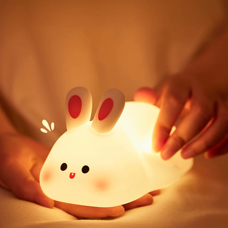 No-EN-Name-Null Kids Warm White LED Resin Body Cute Adorable White-Beige Rabbit Shaped Animals Night Lights-Ambient Lighting /USB Charging Cable/Bulbs Included/DC-Powered/Colors-Beige/White/Animal