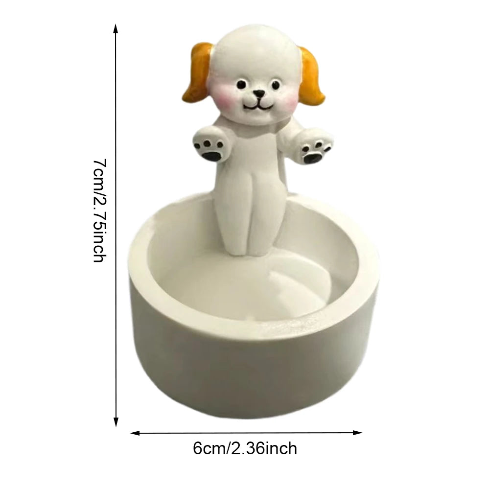 DUUTI Polyresin Heat Resistant White Cute Adorable Eye-Catching Cartoon Funny Cats-Dogs-Rabbits-Foxes Design Round Bottom Small Tea Lights Candle Holders