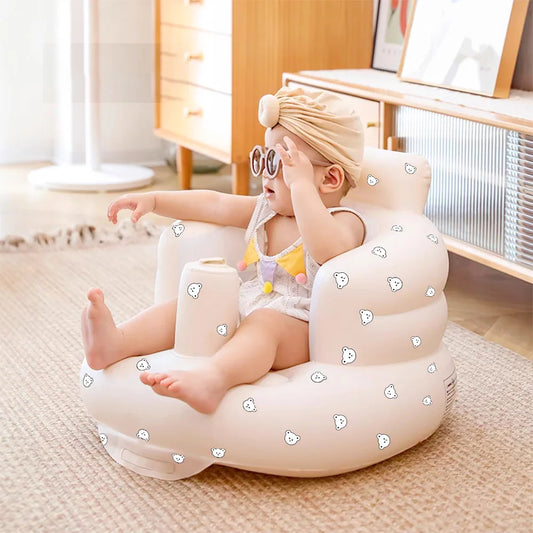 Baby PVC Inflatable Sofa Puff Portable Bath Sitting Chairs /Suitable for Babies: 6months-36 months/ 20 KG/Colors- Animals/White/Beige