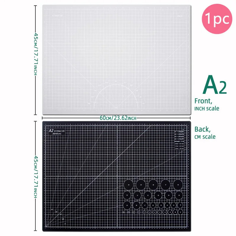 XIEHAIGE Durable Standard Size Purple Plastic A2 Front Self-Healing Grid-Lines Craft Cutting Mats/Colors-Green/Gray/Black/Pink/Purple