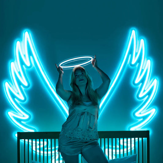 No-EN-Name-Null Indoor Kids LED Lights Silicone Large Multicolor Neon Fantasy Cartoon Angel Wings Smart Dimming Acrylic Plastic Novelty Signs/AC-DC 12V Powered/Colored-Blue/Red/Pink/Yellow/Multicolor/ 1 Remote Control/1 Power Adapter-Plug