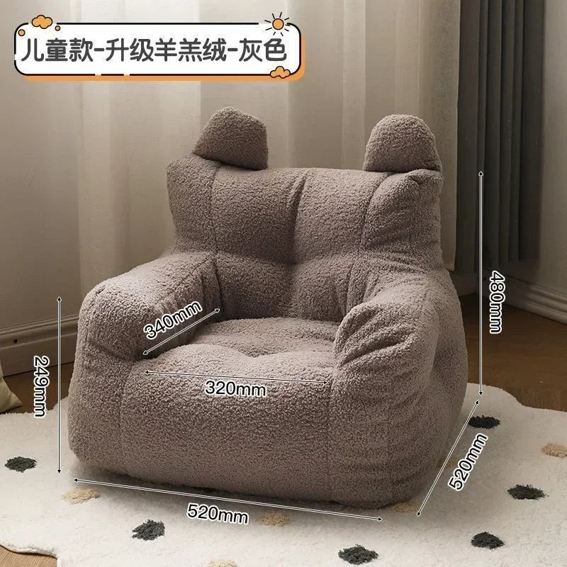 No-EN-Name-Null  Kids Modern Frameless Upholstered Padded Soft Fleece White Polyester Fabric One Side Pocket Bean Bag Chairs/Ages: 3-8 Years Old/Colors-Beige/White/Pink/Gray/Yellow/Multicolor