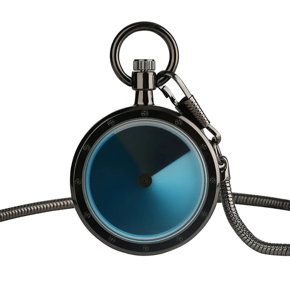 YISUYA Adults Quartz Analog Display Acrylic Face Black-Silver Stainless Steel Metal Round Shaped Case Turntable Blue Silver Casing Dial Metallic Snake Fob Chain-Pocket Watches/Multicolor Dials