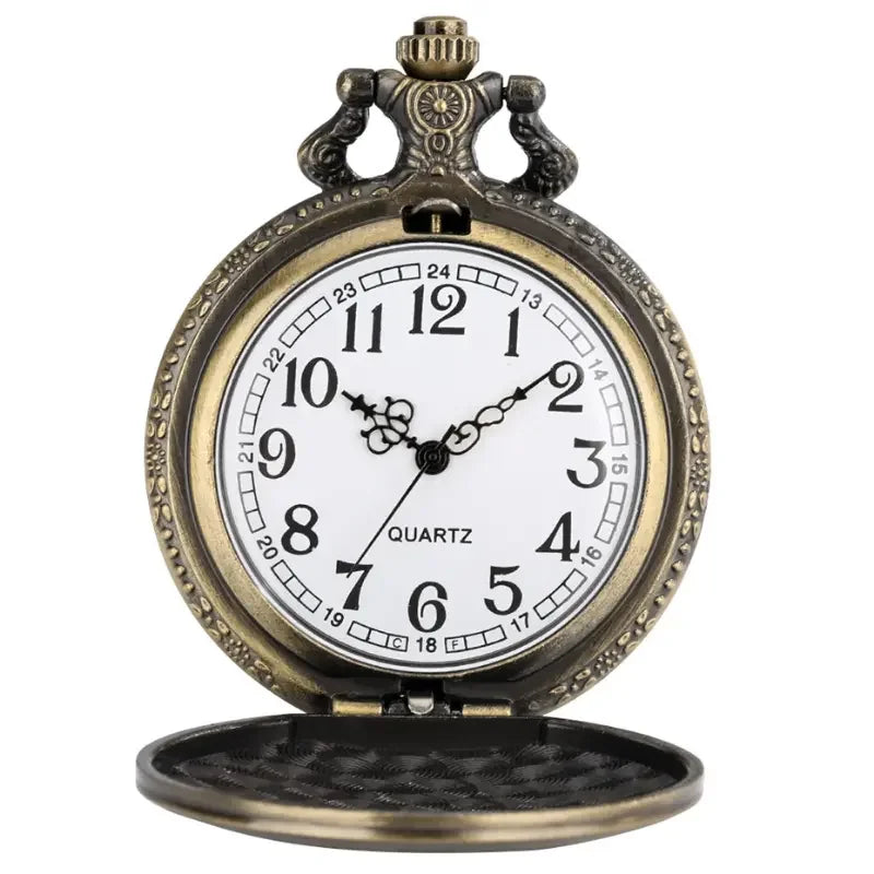 WECIN Adults Quartz Analog Display Glass Face Arabic Numeral Hollow-Out Bronze Round Shaped Metal Alloy Case Paris-Eiffel Tower-Notre Dame-LE LOUVRE Design Chain-Pocket Watches