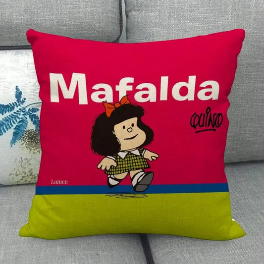 No-EN-Name-Null Customized Multicolor Square Machine Washable Soft Linen-Cotton Fabric Printed Mafalda Pillowcases/ Sizes: 45X45(One Sided)/Colors-Red/Purple/Beige/White/Pink/Blue/Black/Floral/Multicolor