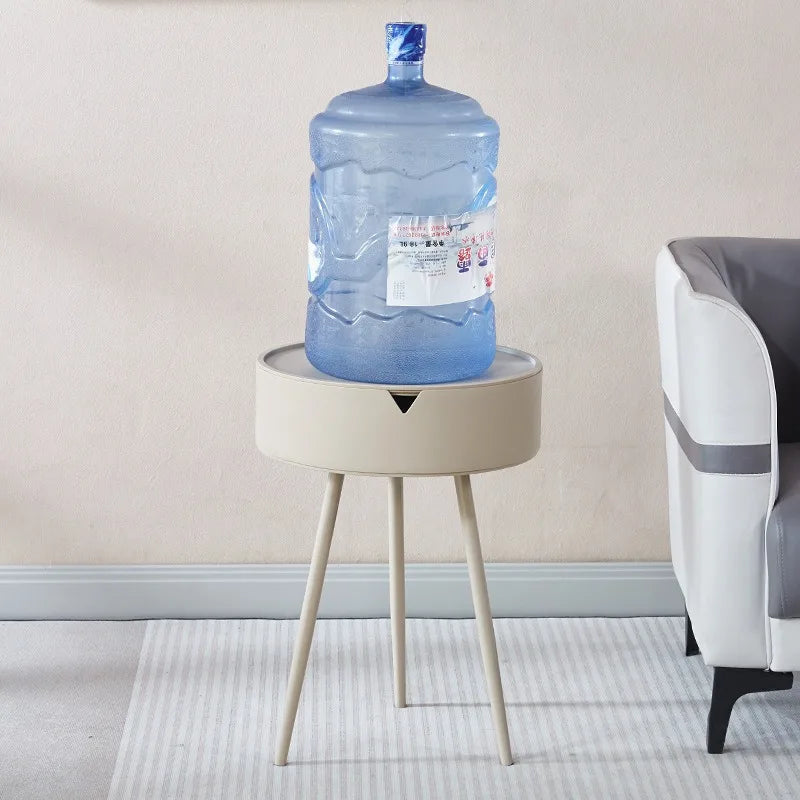 No-EN-Name-Null  Small Modern Hard Flat White Plastic Round Shaped Padded Hidden Compartment Three Legs End Tables/Colors-White/Black/Pink/Size: 40cm W x 54.5cm H