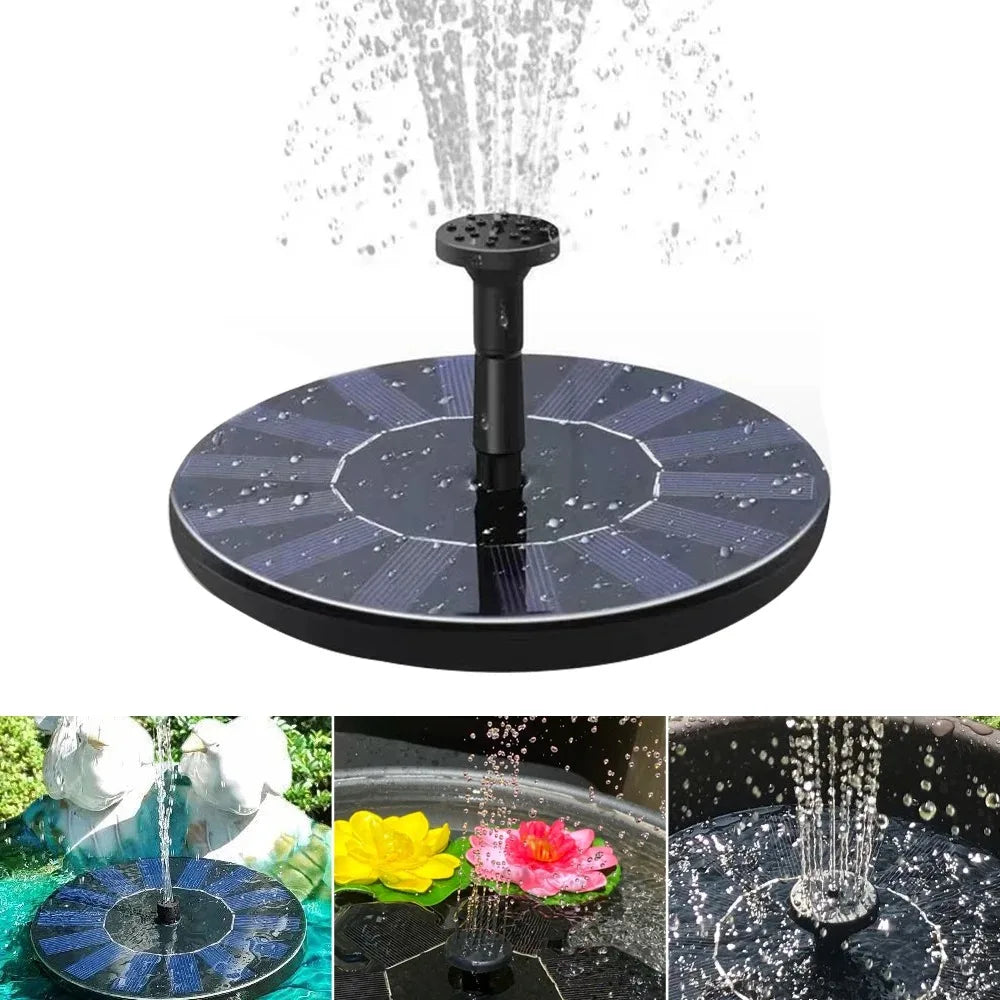 No-EN-Name-Null Outdoor-Indoor Garden Floating Solar-Powered Plastic Round Circle Black-Multicolor Body Waterfall Spray Fountains