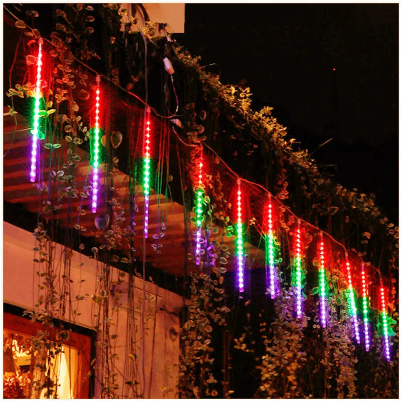 RUSNAK Outdoor-Indoor Waterproof-Dustproof Low Power Corrosion Resistant Warm-Cool White LED Falling White Meteor Shower Effect Design DC-Powered Fairy Shaped Light Ropes-String Lights/ Colors-Red/White/Blue/Multicolor