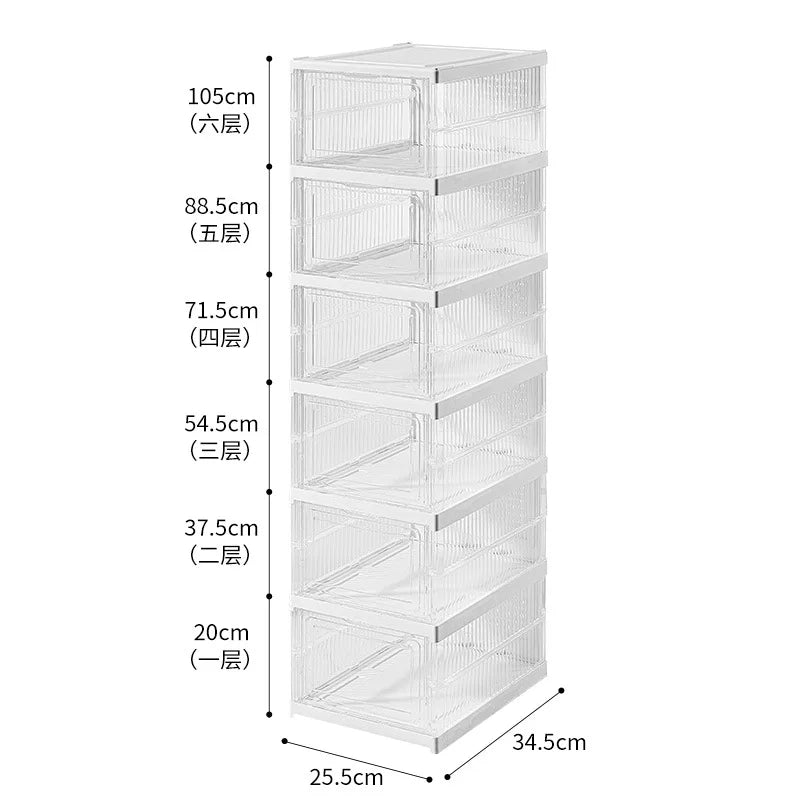 No-EN-Name-Null Modern 1-6 Tiers White Plastic Free-Standing Foldable Stackable Adjustable Transparent Clear Doors Integrated Shoe Racks/Storage Options