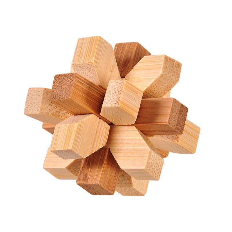 OLOEY Teens-Adults Kong Ming Lock Medium Hard Geometric Shaped 3D Disentanglement Brown-Beige Solid Bamboo Wood Brain Teaser Mechanical Puzzle Toys/Ages: 13-18 Years Old + Older/Colors-Brown/ Beige/Geometric