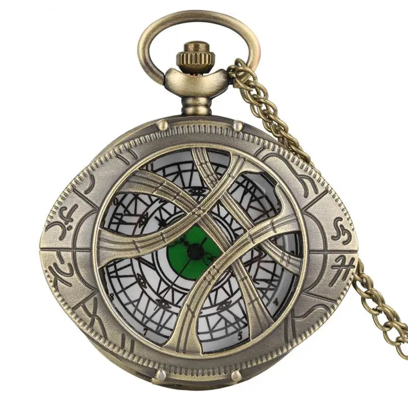 MARVEL Adults Quartz Analog Display Antique Acrylic Face Movies Marvel Doctor Strange Retro Bronze Metal Alloy Oval Hollow-Out Eye Of Agamotto Design Chain-Pocket Watches/Colors-Black/Gold/Light Gray/Retro Bronze/Retro Gray