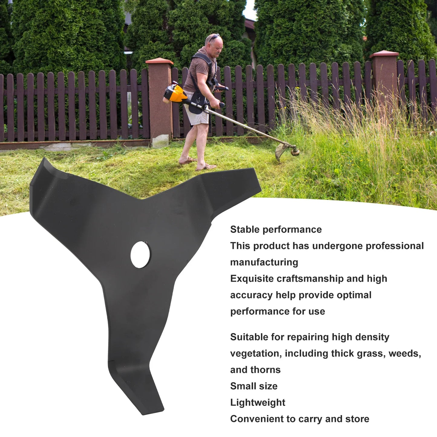 WALFRONT Garden Outdoor Black Carbon Steel 3 Teeth Brush Cutter Heavy Duty Weed Trimmer Blades