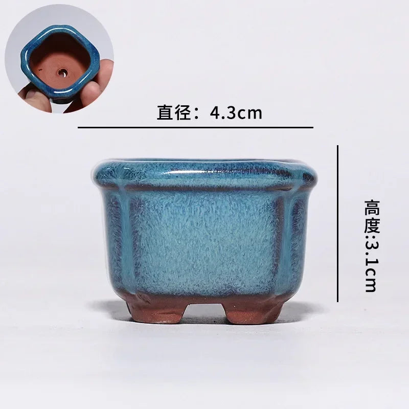 No-EN-Name-Null Indoor Mini Handmade Glazed Blue-Brown-Purple Ceramic-Purple Clay Succulent Multi-Shaped Thumb Flower Pots