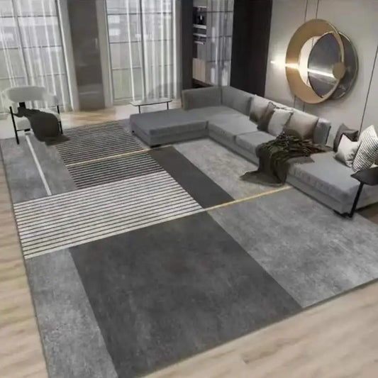 VIKAMA Indoor-Outdoor Large Machine-Made White-Black Rectangle Crystal Velvet Geometric Soft Polyester Fabric Non-Slip Bottom Wear-Resistant Nordic Living Room Rugs/Colors-White/Geometric/Striped/Black/Hand-Machine Washable