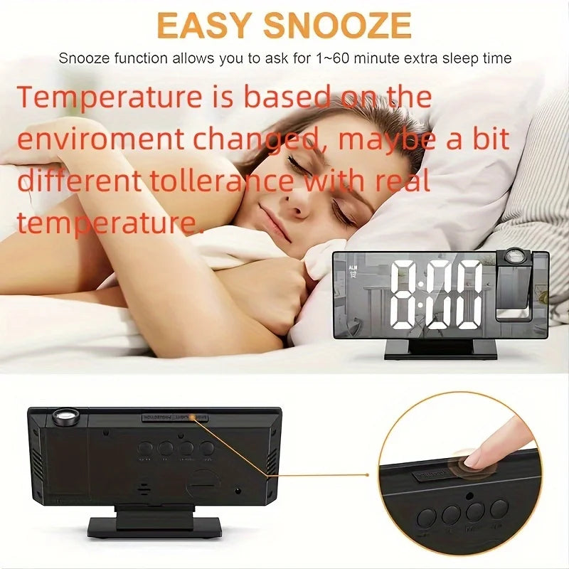Mirrored Face Rectangle Intelligent Plastic Digital LED Multifunctional Projector Plug-In USB-DC Cable Alarm Clocks/Colors-Black/White/Multicolor