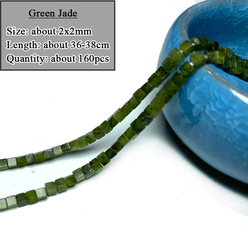 Wholesale 100%  Natural Green Jade Cylinder Square Irregular Faceted Round Stone Beads for Jewelry Making Diy Bracelet Charms