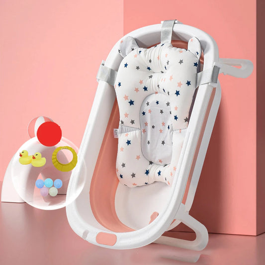 Newborn Babies-Preschooler Foldable Plastic PP-PU Synthetic Thick Polyester Anti-Skid Cushion Portable Traveling Reinforced Support Babies Bathtubs/Ages: Newborn 0-3 Years Old/Colors-White/Blue/Pink/Gray/Striped/Multicolor