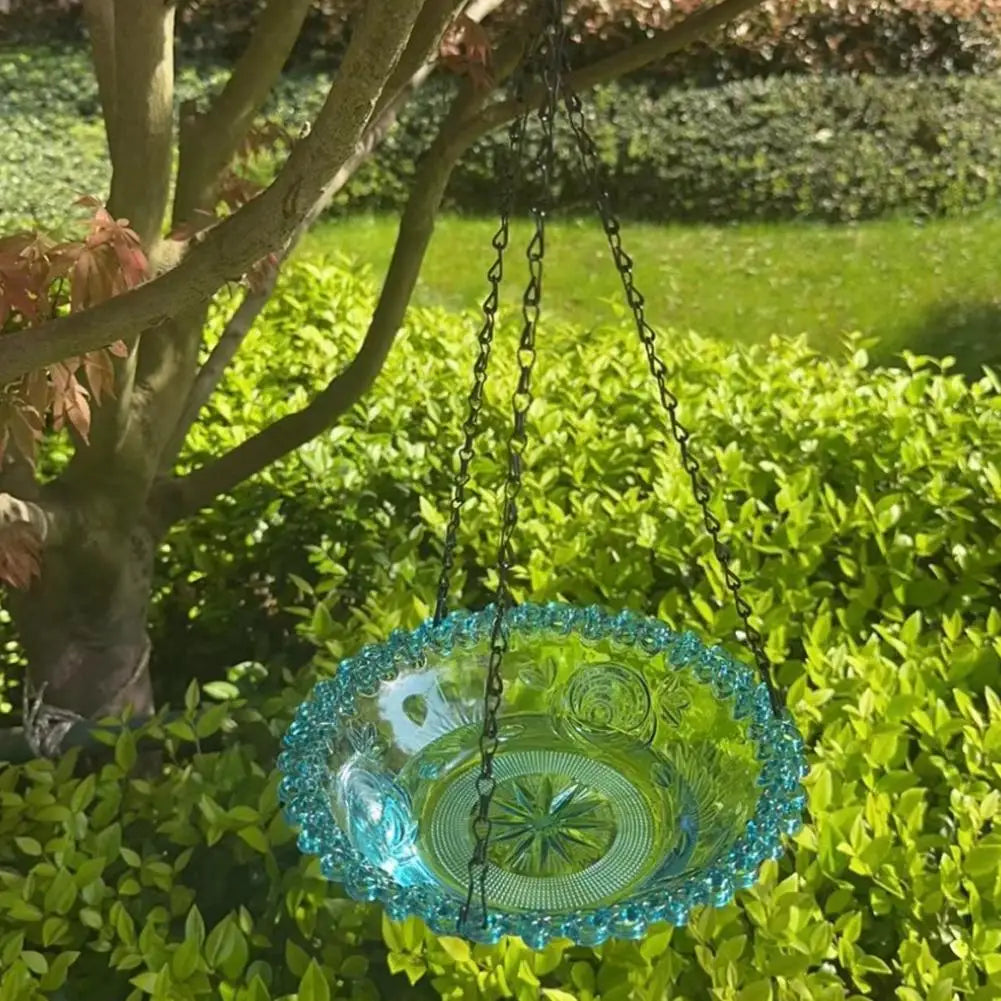 No-EN-Name-Null Outdoor Garden Waterproof Black Metal Chains Hanging Plastic Clear Green Water Basin Decorative Floral Design Bowl-Bird Feeders/Colors-Clear/Green/Blue/Red/Pink/Black/Floral/Animal