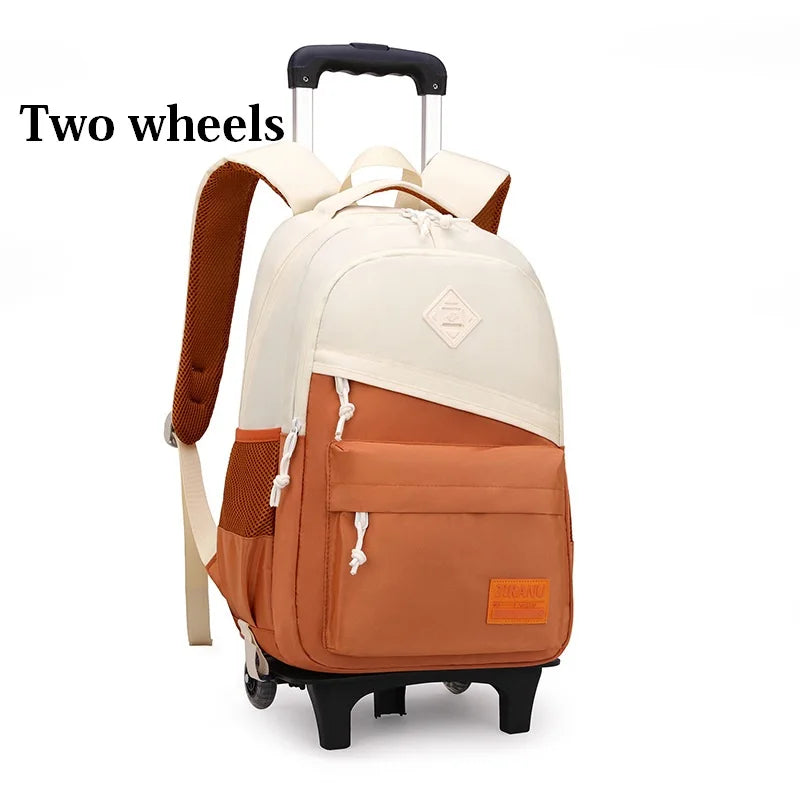 NULL No-EN-Name-Null Preppy Pullable Trolley Multicolor Nylon Fabric Flap Pocket Polyester Lining Metal Zippers Free-Standing Six Wheeled School Backpacks/Shoulder Straps-Handles/External Pockets/Colors-Black/Orange/Gray/Multicolor/Brown