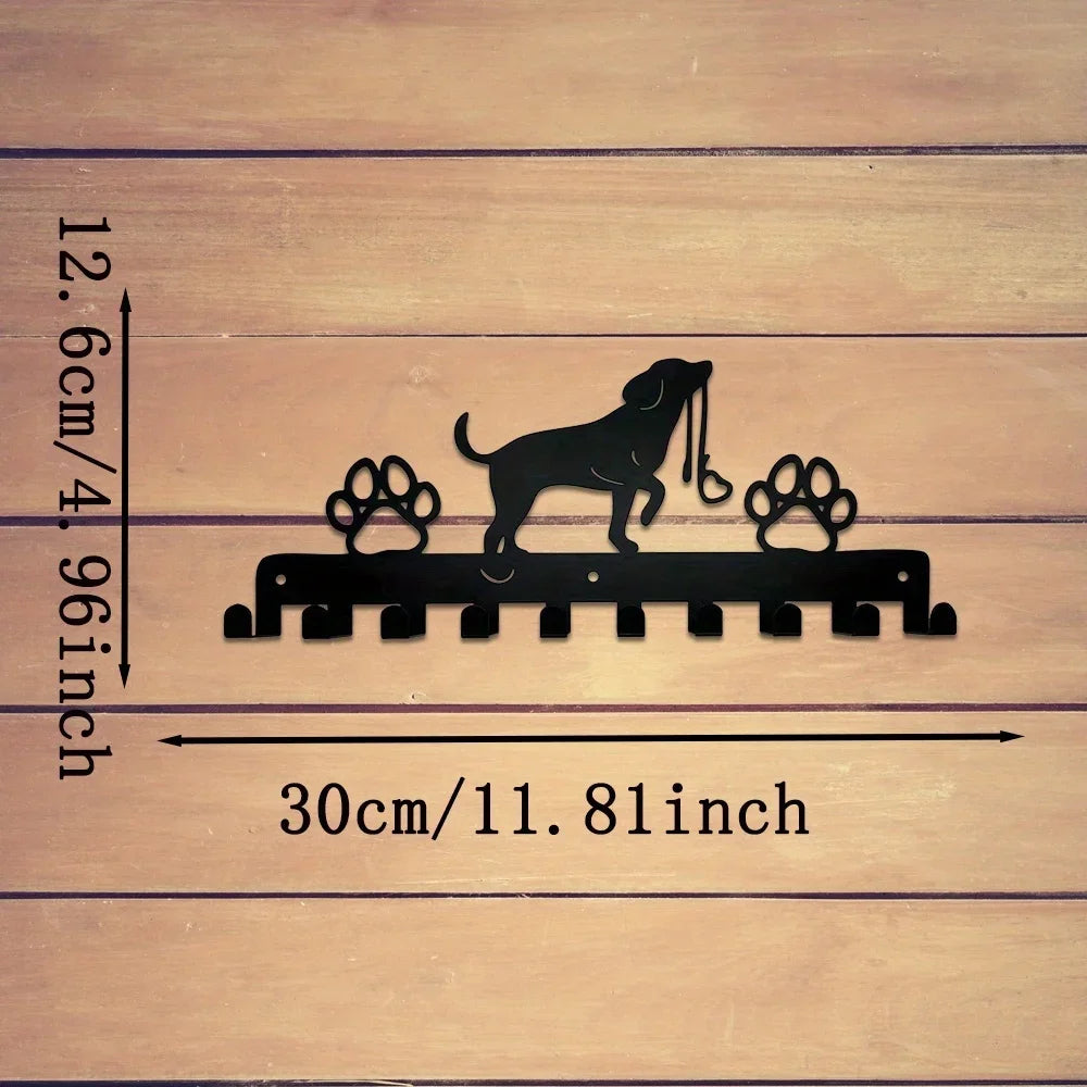 HELLOYOUNG Silhouette Of A Cute Black Dog Holding His Leash In His Mouth Metal Wall-Mounted Utility-Hooks/ Dimensions- Length 12. 6 cm/4.96 inches/Wide- 30 cm/11.81 inches