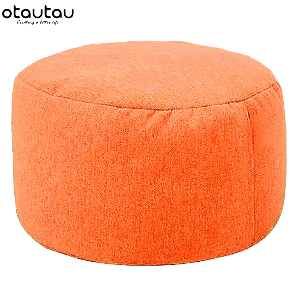 OTAUTAU One Person Small Gray Round Removable Cover Cotton-Linen Bean Bag Pouf Long Zipper Footstool Ottomans/ With Bean Bag Filling/Colors-Gray/Blue/Red/Orange/Pink/Yellow/Beige/White/Multicolor/Machine Washable-Dryer Safe