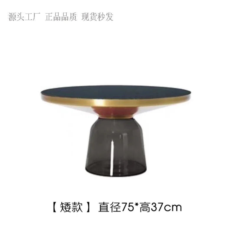 No-EN-Name-Null European Retro Multicolor Oval-Round Solid Glass Tea-Coffee Tables/ Size-50x53cm
