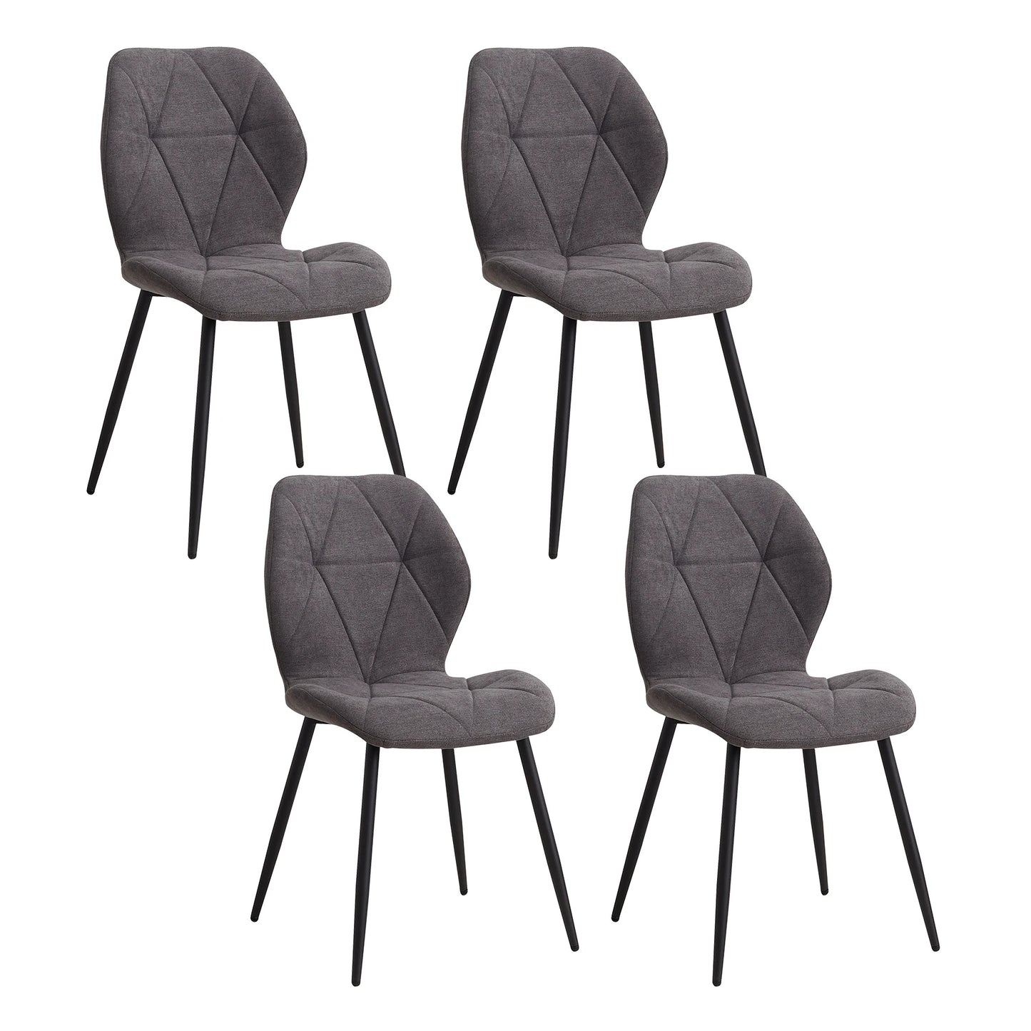 EGOONM Modern Black Upholstered Padded Linen Fabric Metal Legs-Feet 4 Kitchen-Dining Room Chairs/Dimensions: L 42cm x W 48cm x H 86cm/Colors-Black/Blue/Beige/Gray
