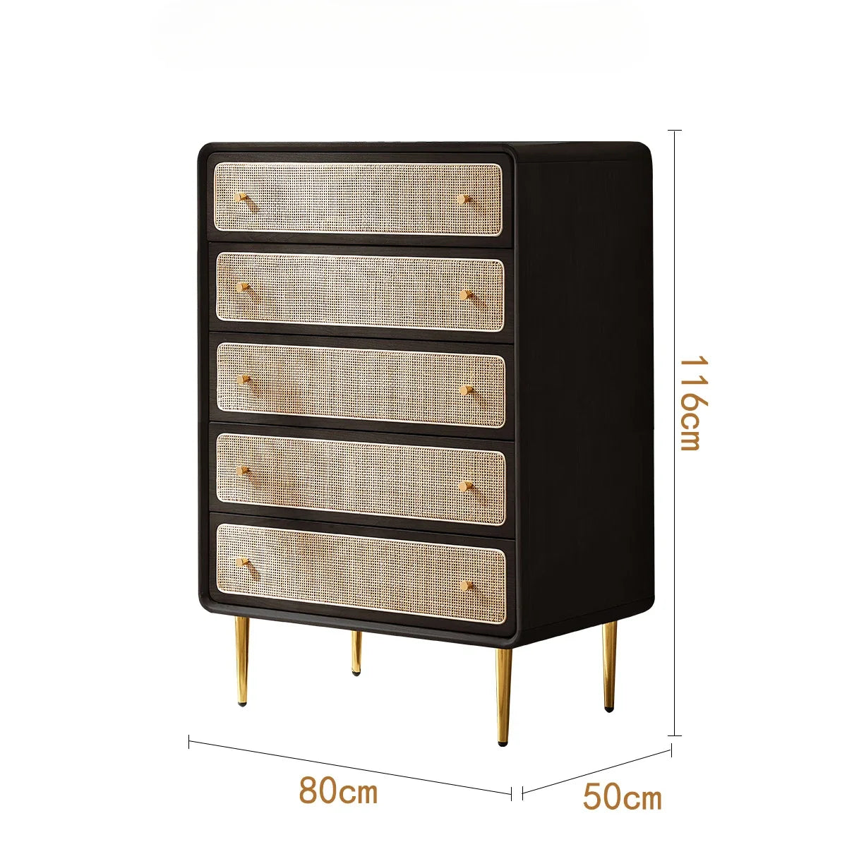 Brown Kitchen Storage Rattan Wood Sideboard w /Drawers/Doors