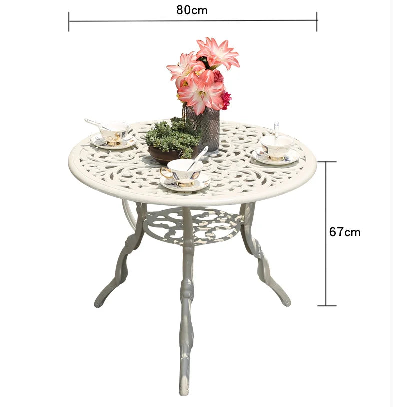 No-EN-Name-Null Outdoor Courtyard Floral Small White Four Stainless Steel-Cast Aluminum Metal Round Table-Chairs Outdoor Furniture Sets/ Size: 60x58x89cm/Colors-White/ Black/Bronze/Silver/Floral
