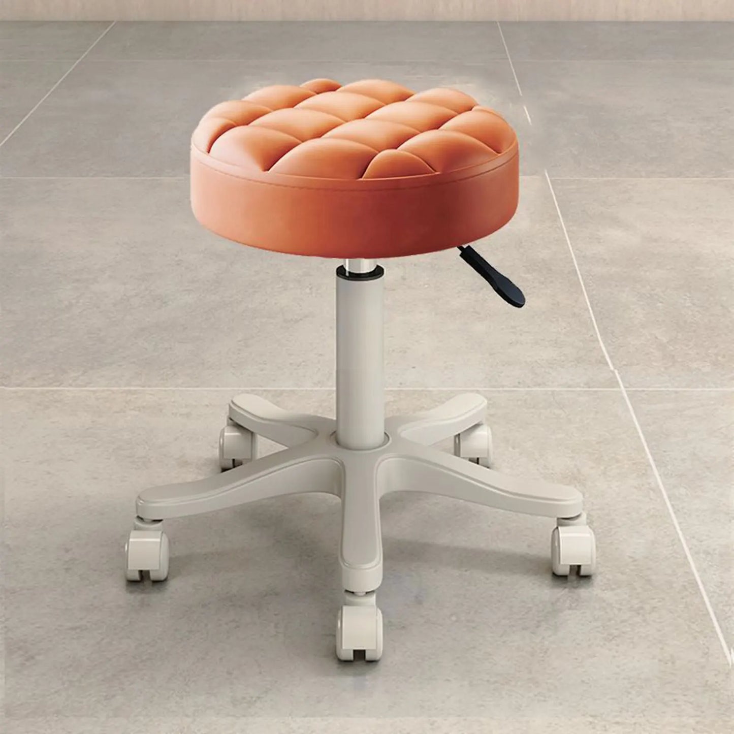 No-EN-Name-Null Commercial Grade Round Shaped Beige PU Leather Sponge Cushion Top Swivel Adjustable Height Metal Rolling 4-Wheels Adjustable Bar Stools/ Colors-Beige/White/Orange/Blue/Pink/Black