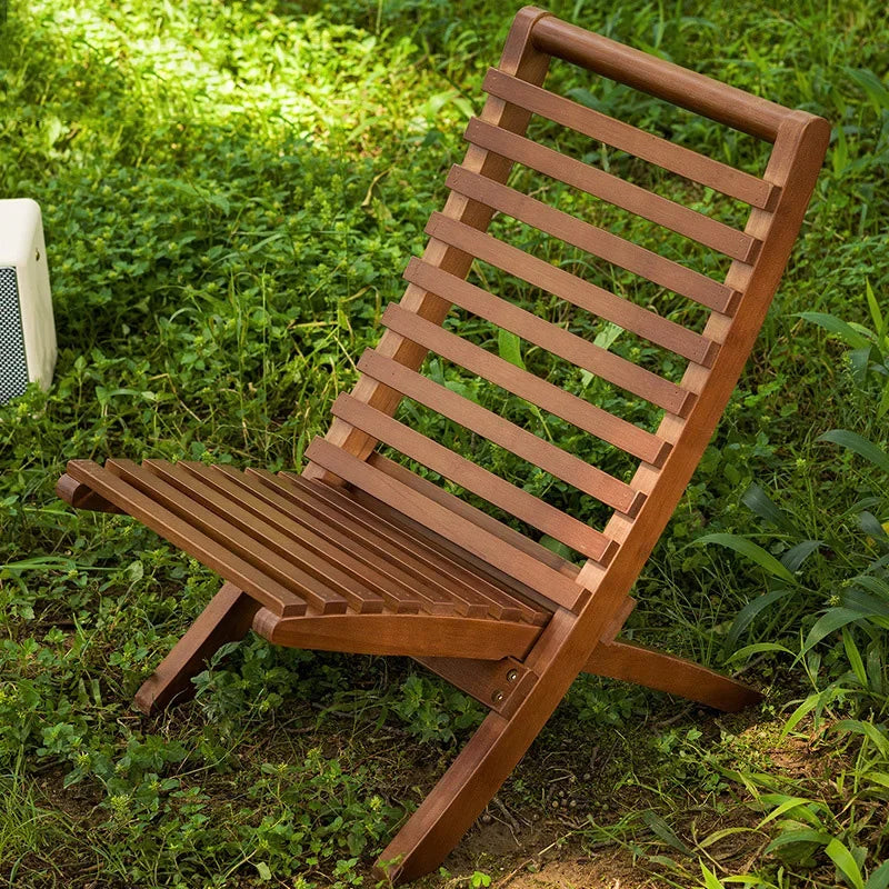 ZJMZYM Outdoor Modern Armless Hard Brown Bamboo Wood Backrest-Seat Folding Lounge Chairs/Colors-Brown/Beige