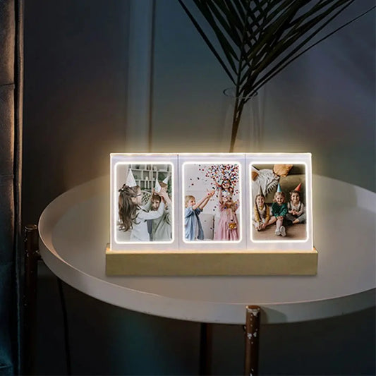 3-Instant Picture Fujifilm/Polaroid LED Back Lighted Transparent Clear Acrylic-Wood Base Tabletop Frame Holders