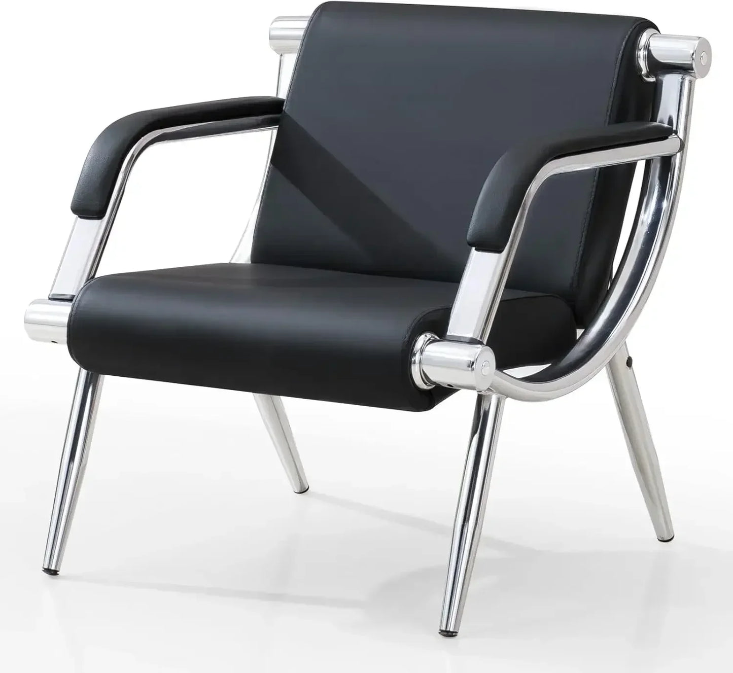No-EN-Name-Null Black Soft PU Leather Upholstered Padded Foam Cushion Alloy Steel Metal Armrests-Legs Frame Lumbar Support Waiting Room Benches/ Maximum Weight 340 Pounds